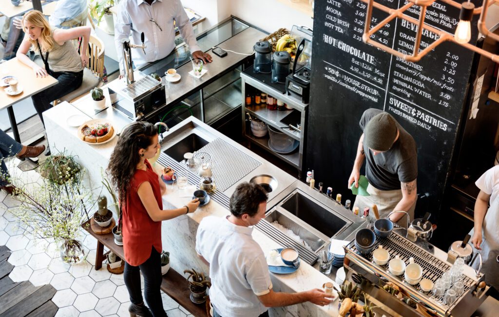 Coffee Shop Bar Counter from above representing hospitality business